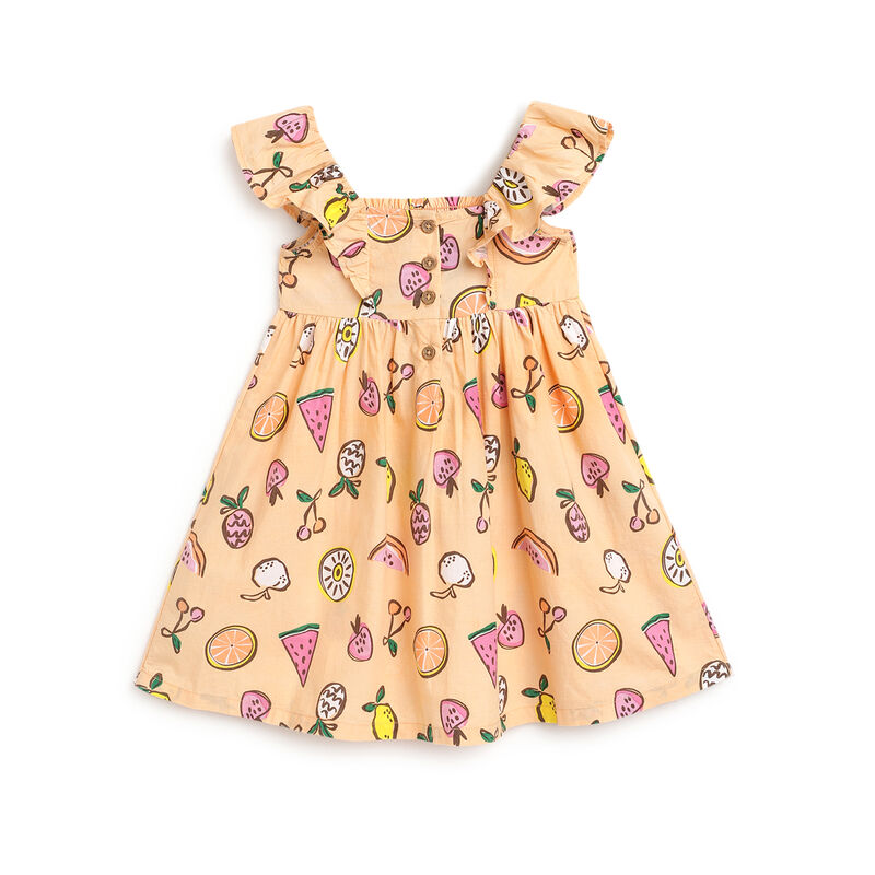 Girls Orange Printed Sleeveless Dress image number 1